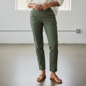 Everlane High-Rise Side-Zip Stretch Cotton Pant - Olive Green (Size 2)